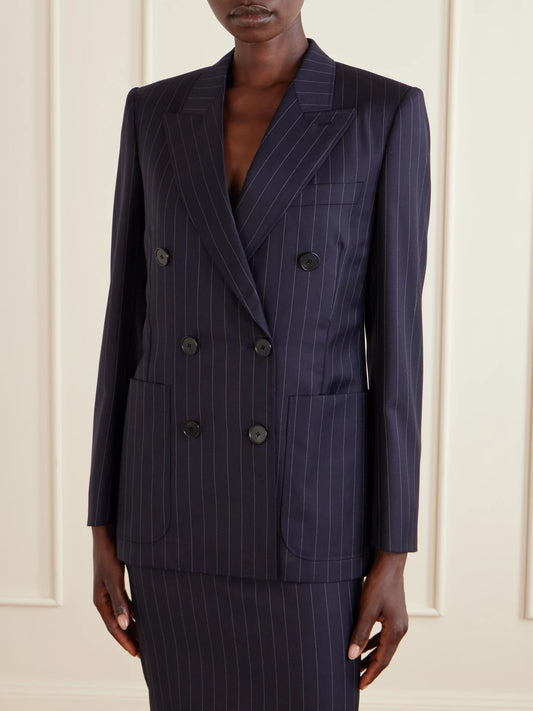 Pinstripe Double-breasted Wool Blazer