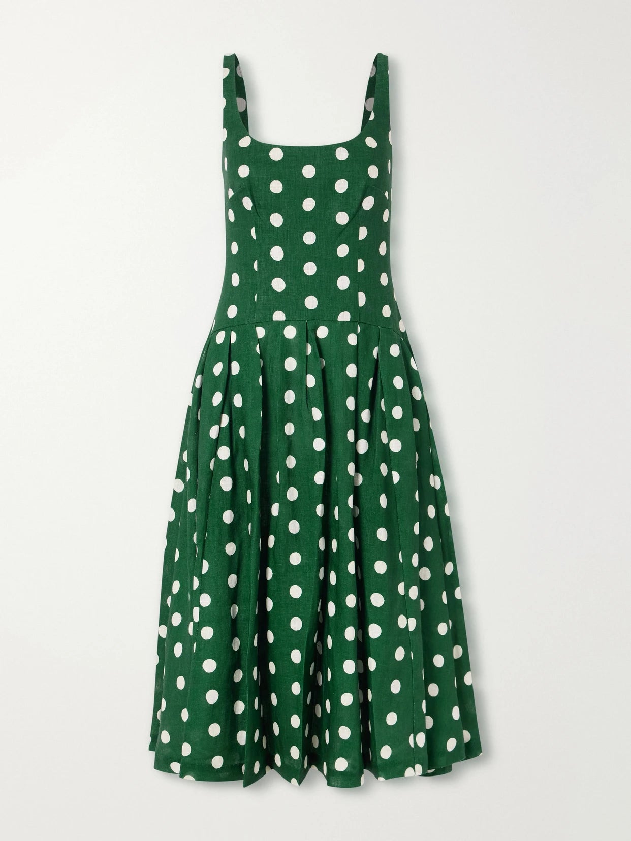 Regio Pleated Polka-dot Linen Midi Dress