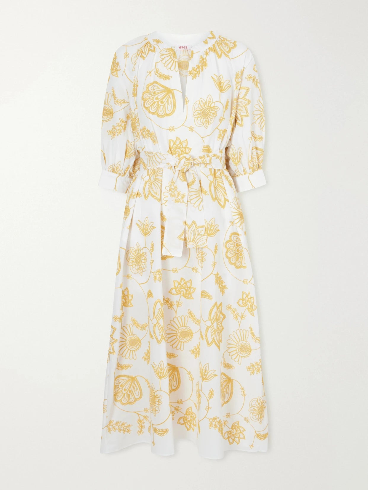 Sari Anjana Belted Embroidered Cotton-blend Midi Dress