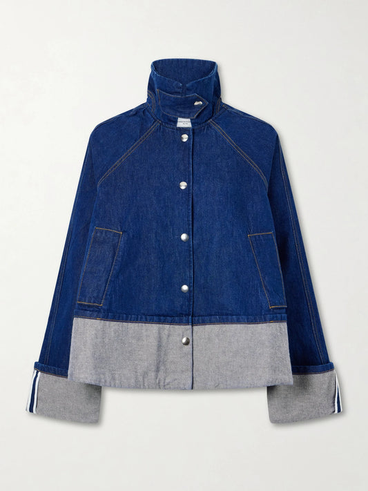 Image of Coats & Jackets. Product name - The Wells Denim Jacket in Indigo colour by brand - Brandon Maxwell