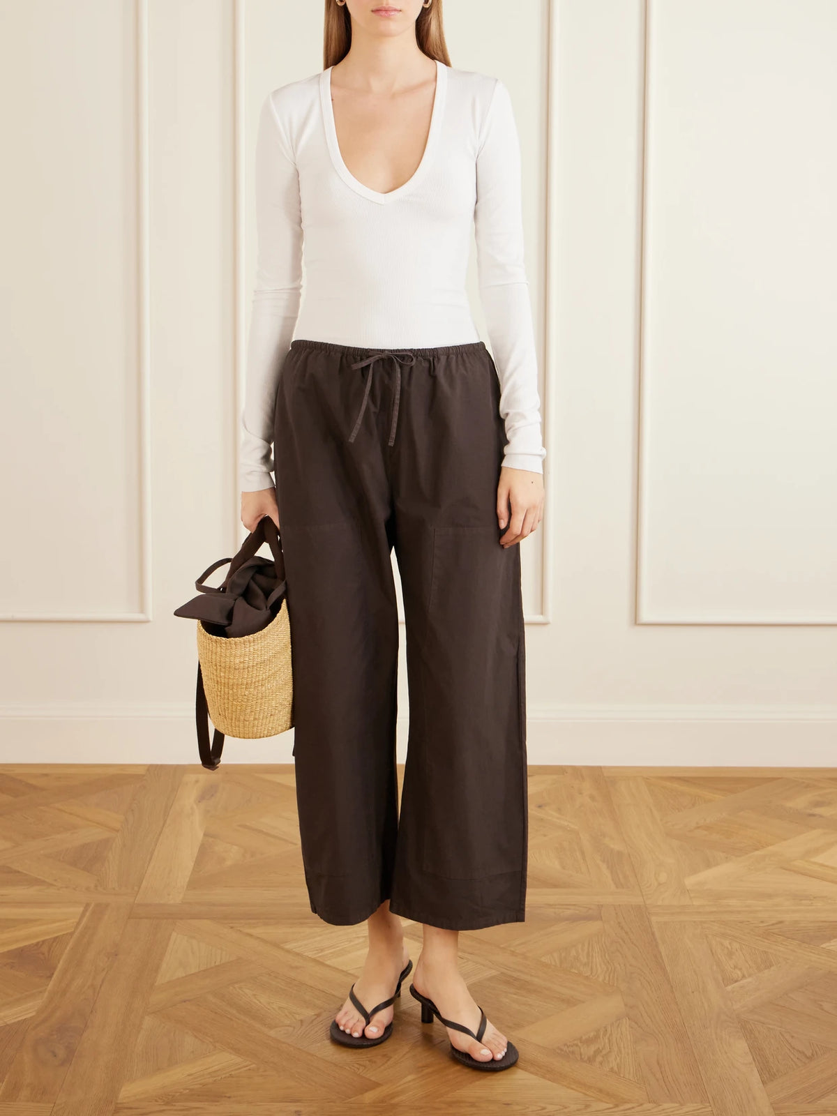 MUUÑ Cotton-trimmed Raffia Tote