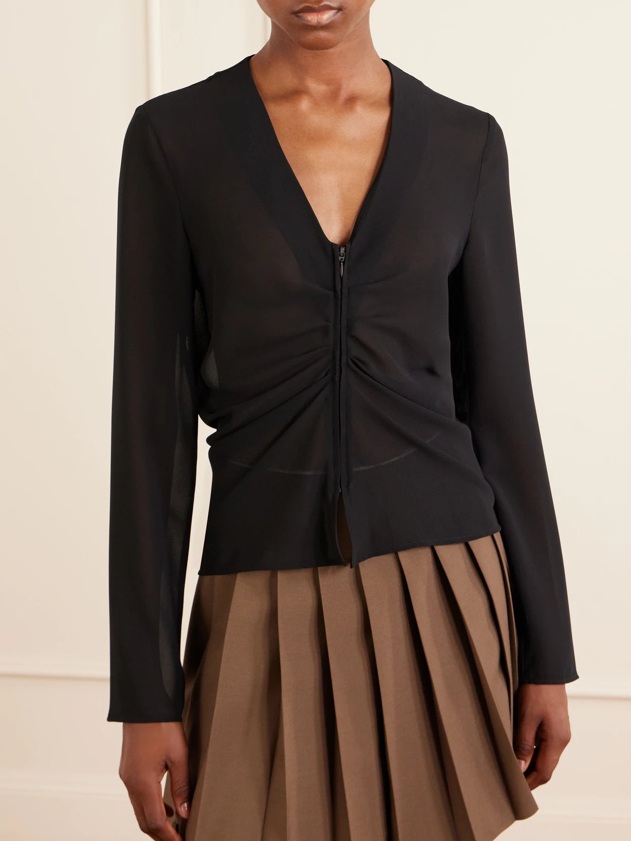 Jersey Zip-up Blouse