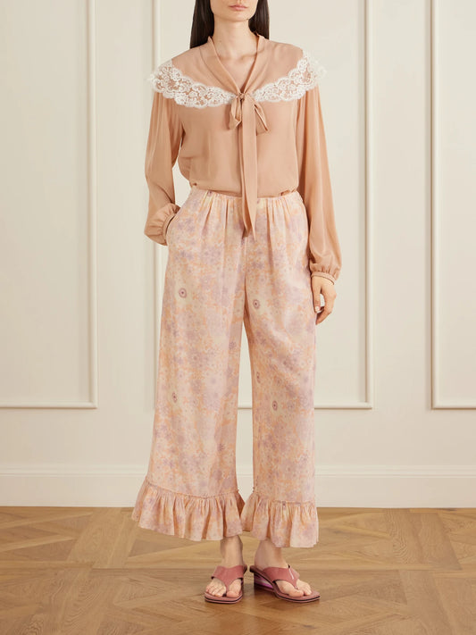 Image of a model wearing Tops. Product name - Georgette Silk Blouse in Pink colour by brand - Chloé