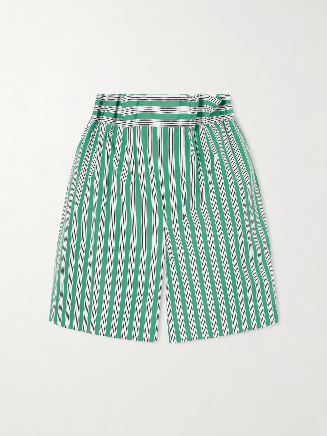Striped Pleated Cotton-poplin Shorts