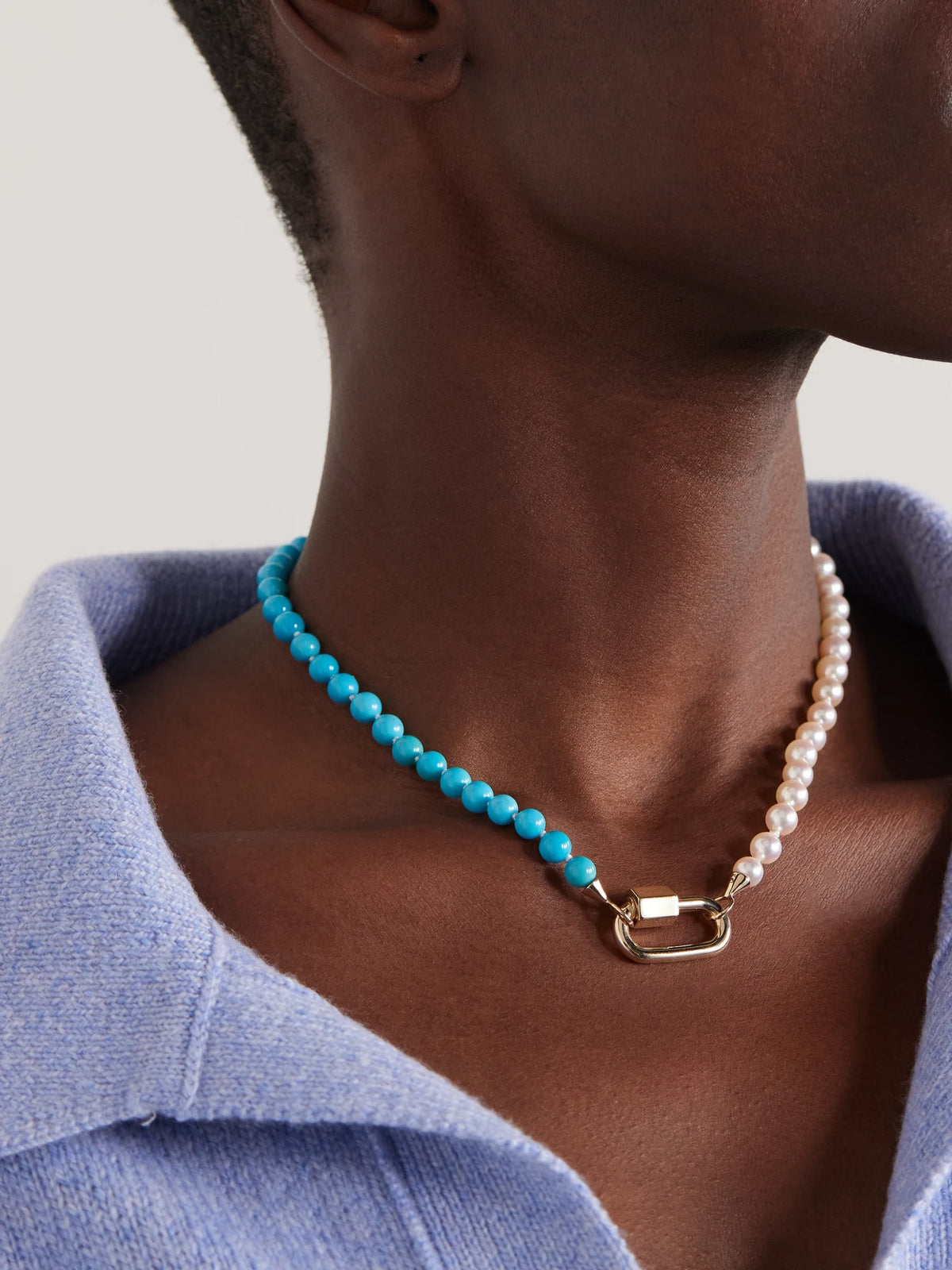 Image of Necklaces. Product name - 14-karat Gold, Turquoise And Pearl Necklace in Multi colour by brand - Marla Aaron