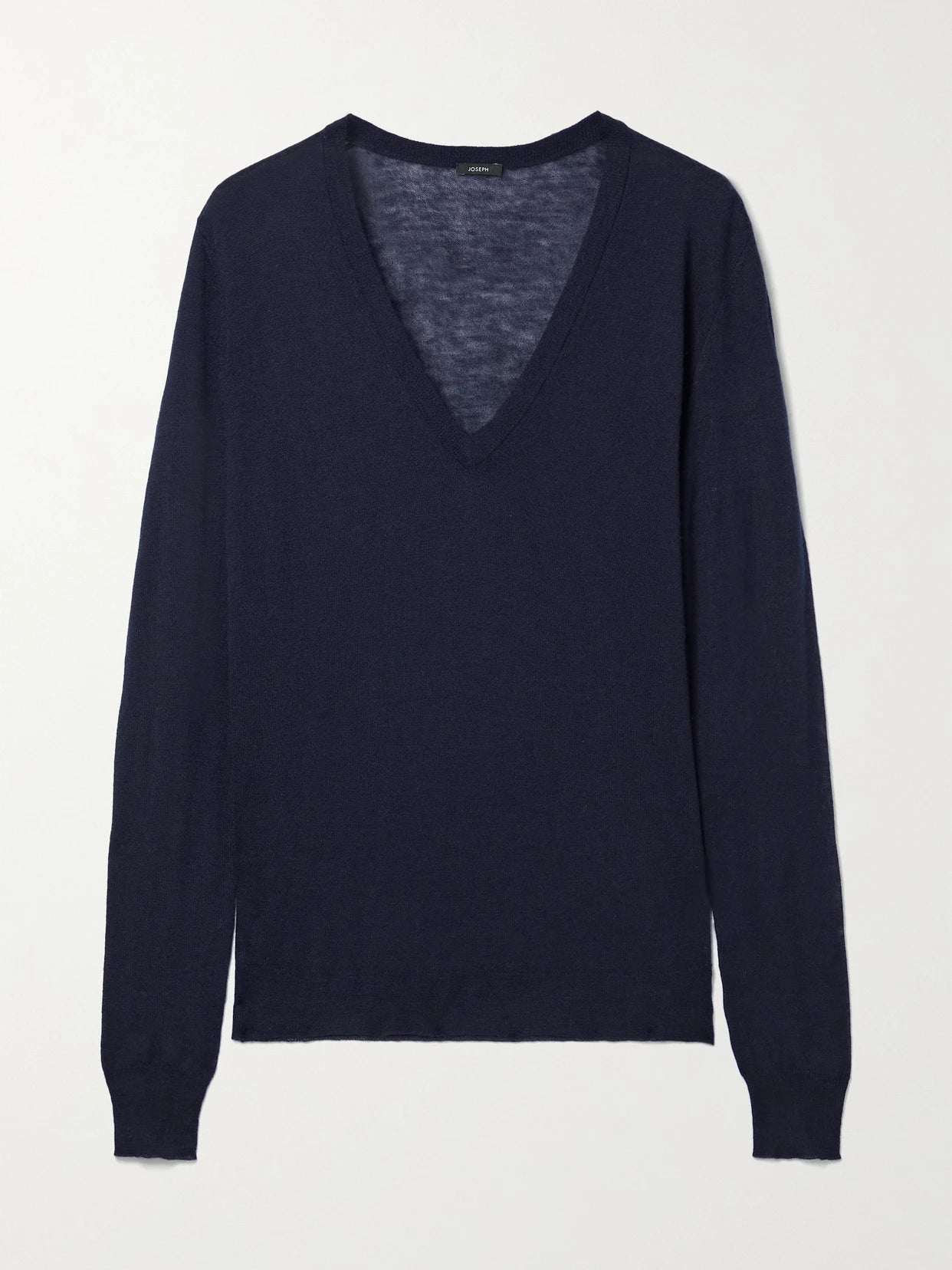 Image of a model wearing Outerwear. Product name - Cashair Cashmere Sweater in Navy colour by brand - Joseph