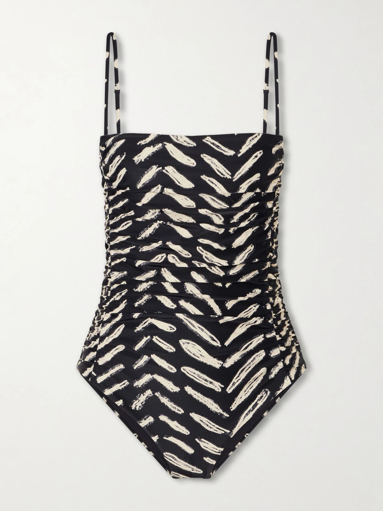 Whispering Tides Ruched Printed Recycled Stretch-jersey One-piece
