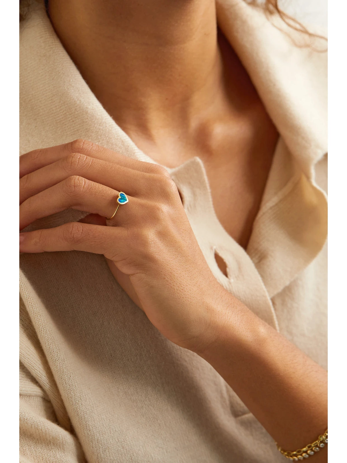 Image of Rings. Product name - Extra Small Heart 18-karat Gold Opal Ring in Multi colour by brand - Jennifer Meyer