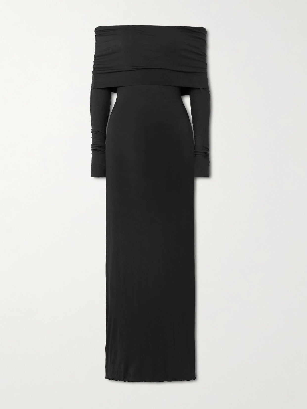 Sheer Modal-blend Off Shoulder Long Dress - Onyx