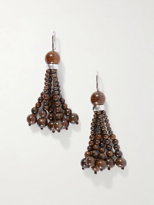 Venice Opera Tasseled Sterling Silver Bronzite Earrings