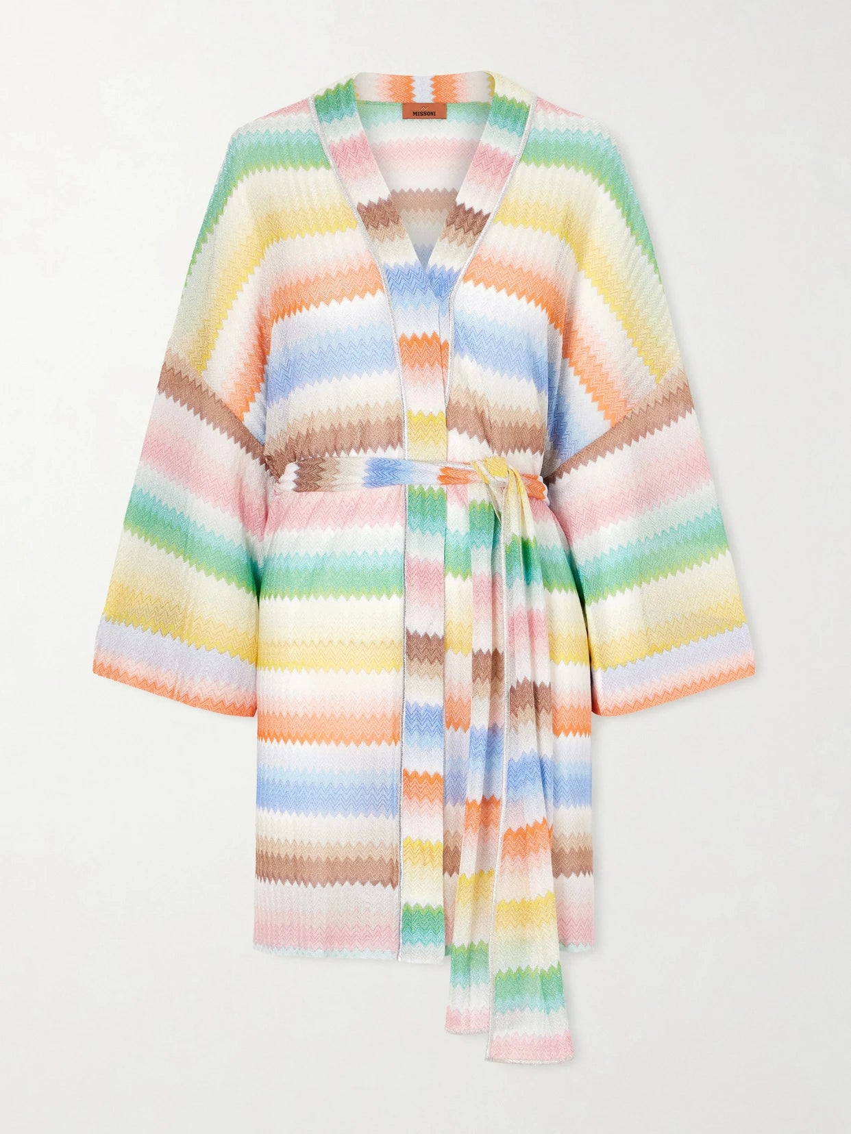 Mare Belted Striped Metallic Crochet-knit Cover-up