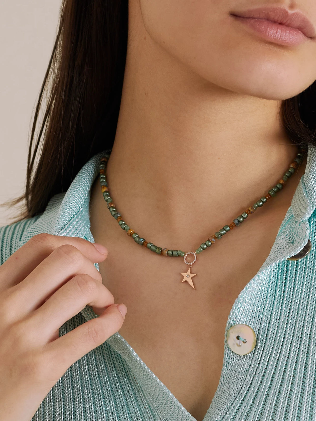 Image of Necklaces. Product name - 14-karat Rose Gold, Bead And Diamond Necklace in Multi colour by brand - Diane Kordas