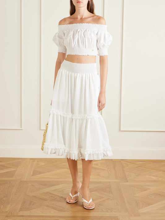 Embellished Cropped Off-the-shoulder Cotton-poplin Top
