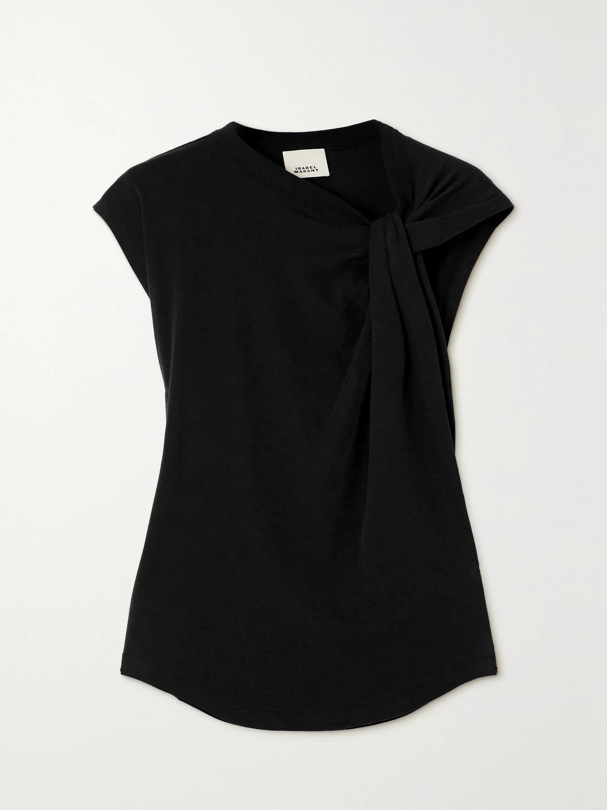 Image of a model wearing Tops. Product name - Nayda Knotted Cotton-jersey Top in Black colour by brand - ISABEL MARANT