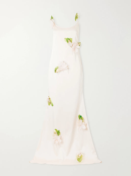 Ilkyaz Ozel Mellow Floral-embellished Satin Gown