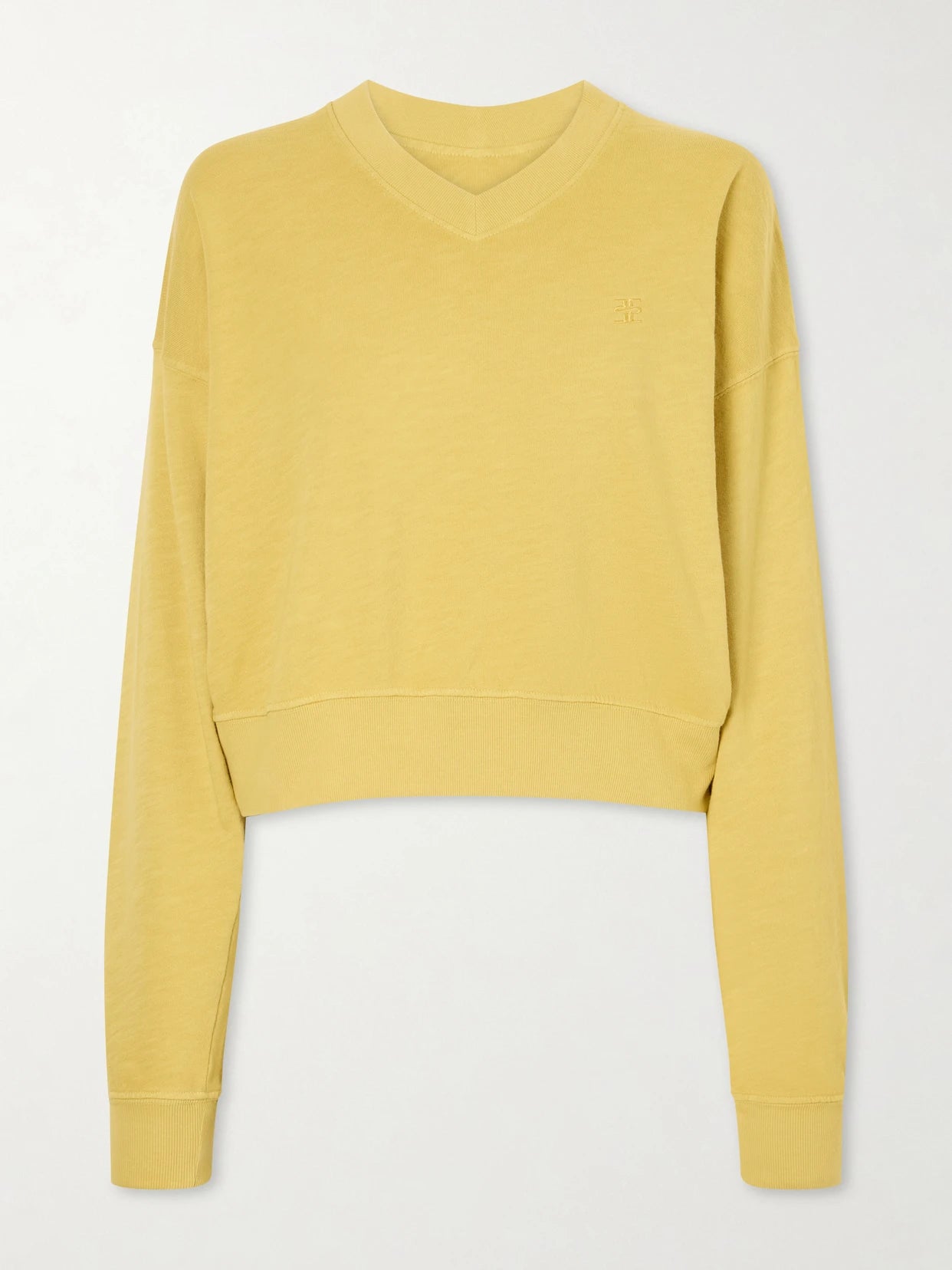 Image of Sleepwear & Loungewear. Product name - Cropped Cotton-jersey Sweater in Yellow colour by brand - ÉTERNE