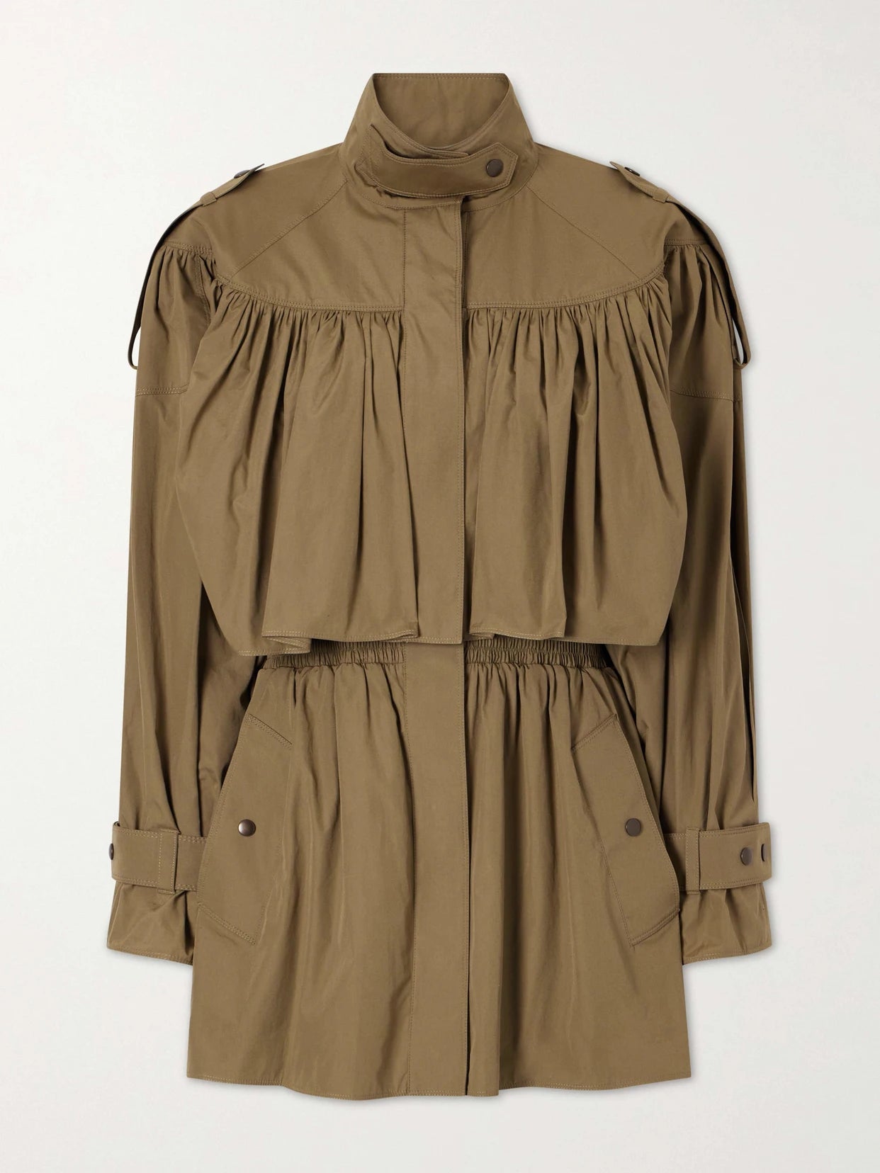 Image of Coats & Jackets. Product name - Organic Cotton-poplin Coat in Army green colour by brand - Chloé