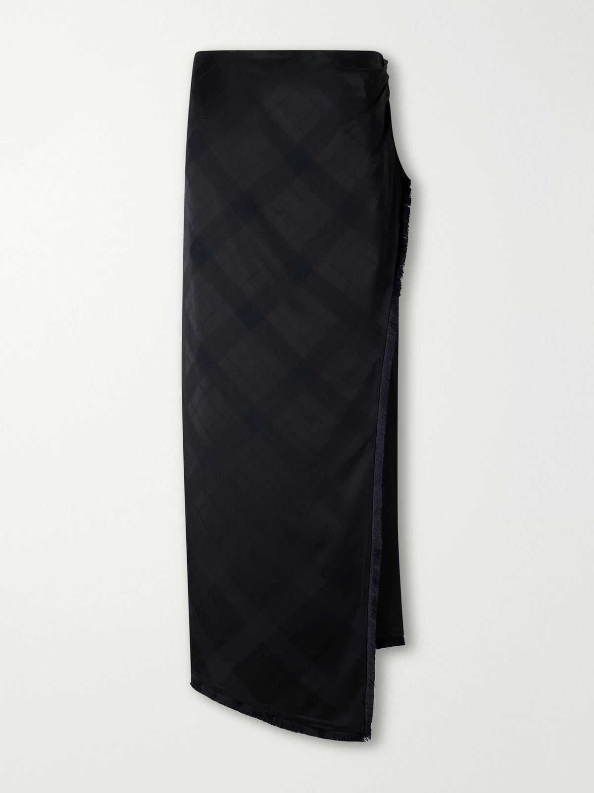 RÙADH The Alee Checked Frayed Asymmetric Satin Maxi Skirt