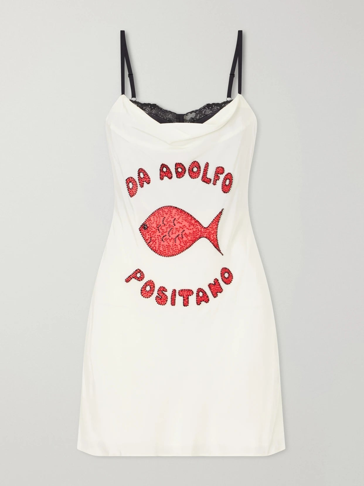 Image of Dresses. Product name - Evangeline Lace-trimmed Embellished Silk Mini Dress in White colour by brand - STAUD