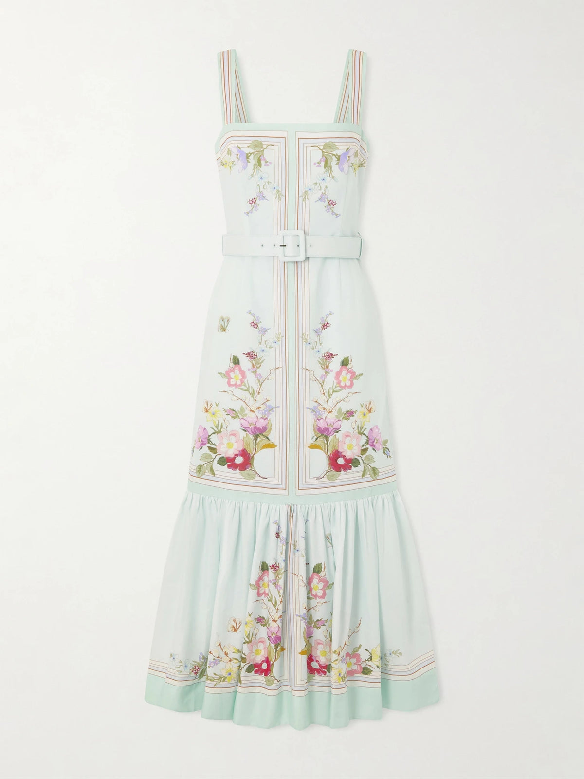 Self-Portrait Belted Floral-print Linen And Cotton-blend Midi Dress