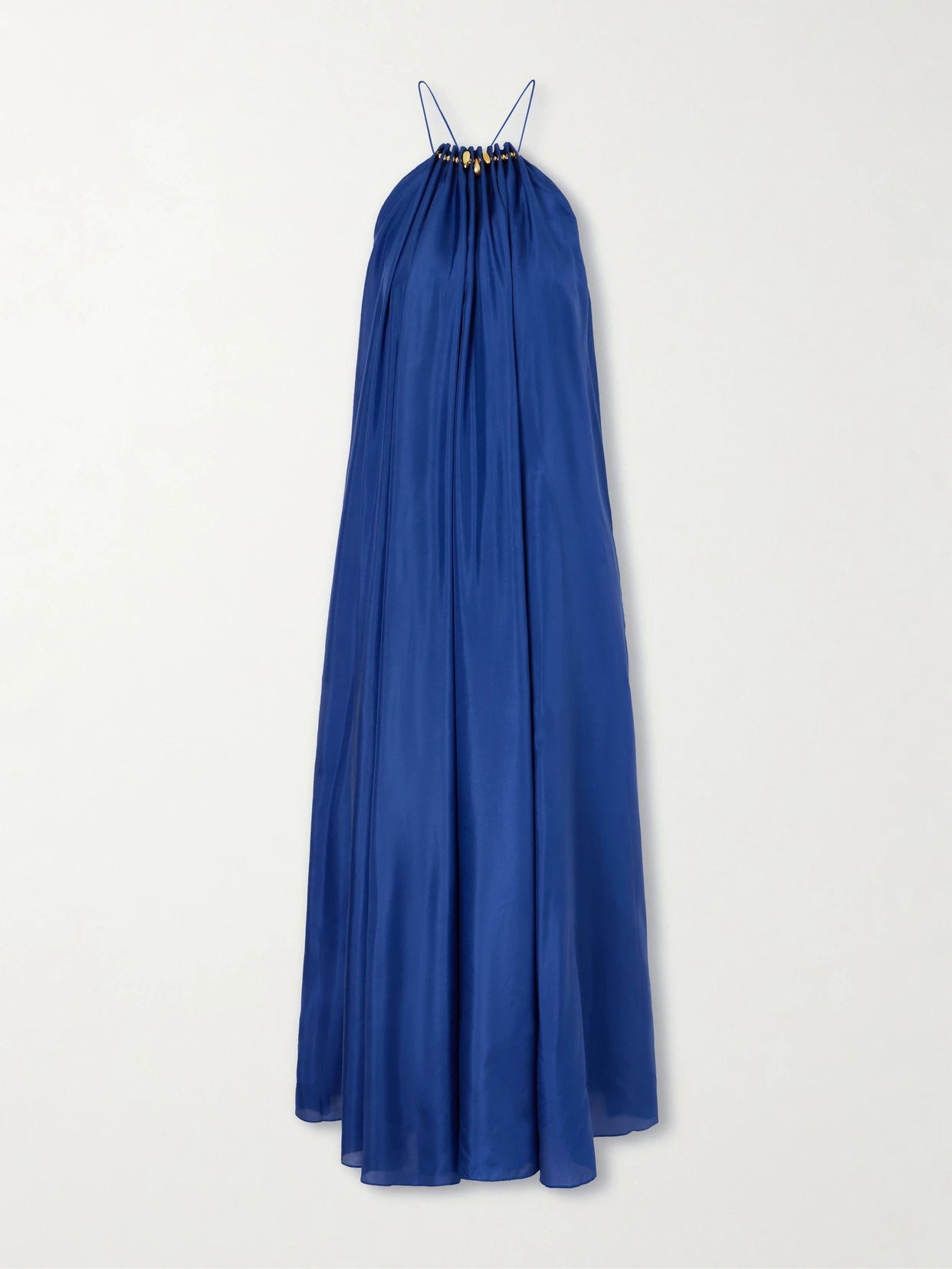 Image of Dresses. Product name - Aster Gathered Beaded Silk-satin Maxi Dress in Blue colour by brand - Zimmermann