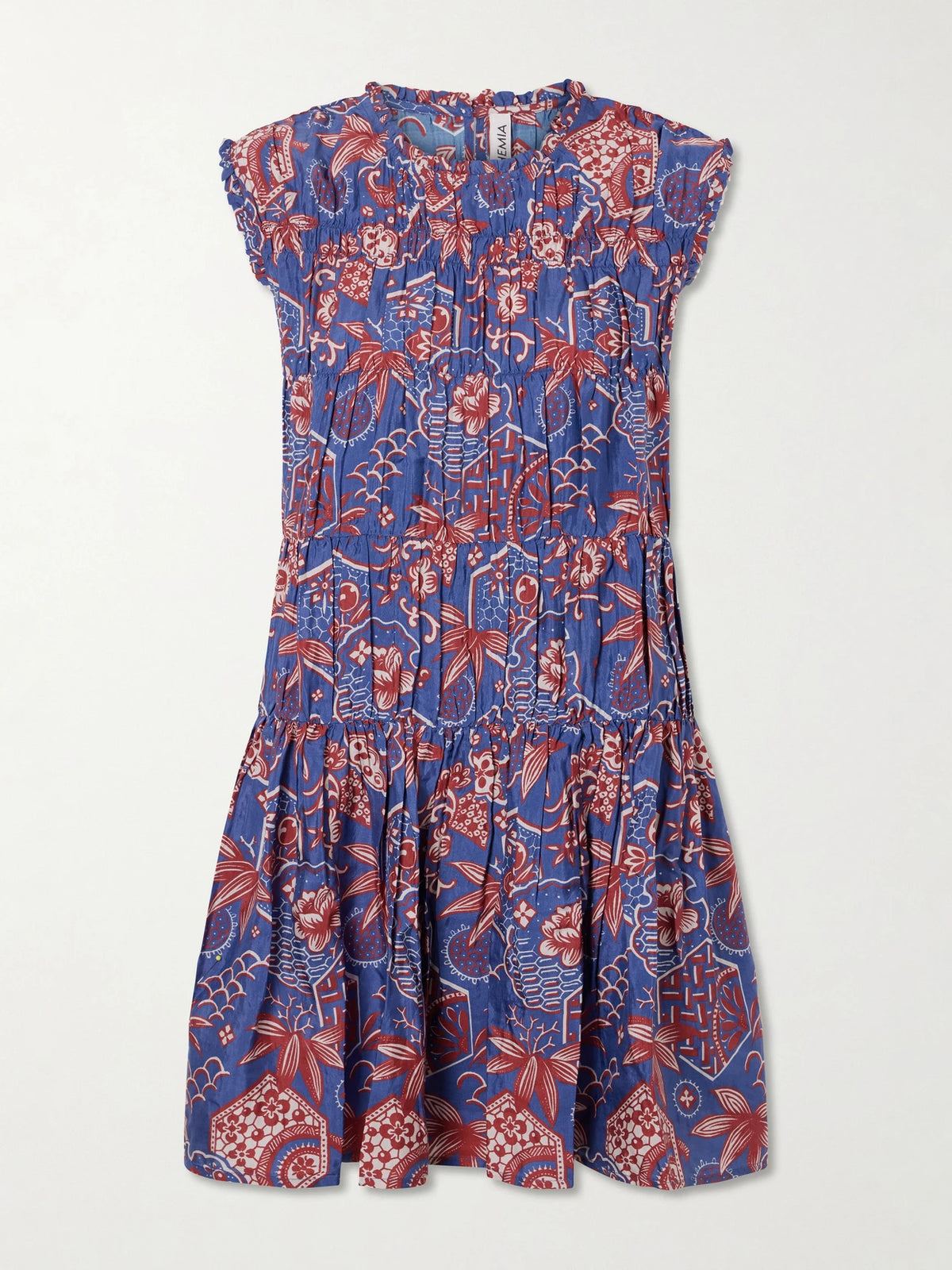 ALIX OF BOHEMIA Jule Delft Shirred Floral-printed Cotton And Silk-blend Mini Dress