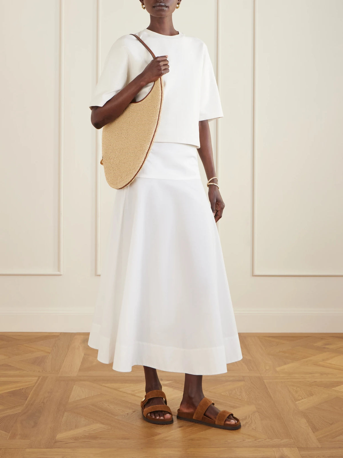 Image of Bags. Product name - Pierced Embellished Leather-trimmed Raffia Shoulder Strap in Pink colour by brand - Tory Burch