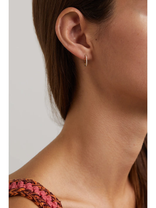 Image of Earrings. Product name - Flat Ray Small 18-karat Gold Diamond Hoop Earrings in Multi colour by brand - L'Atelier Nawbar
