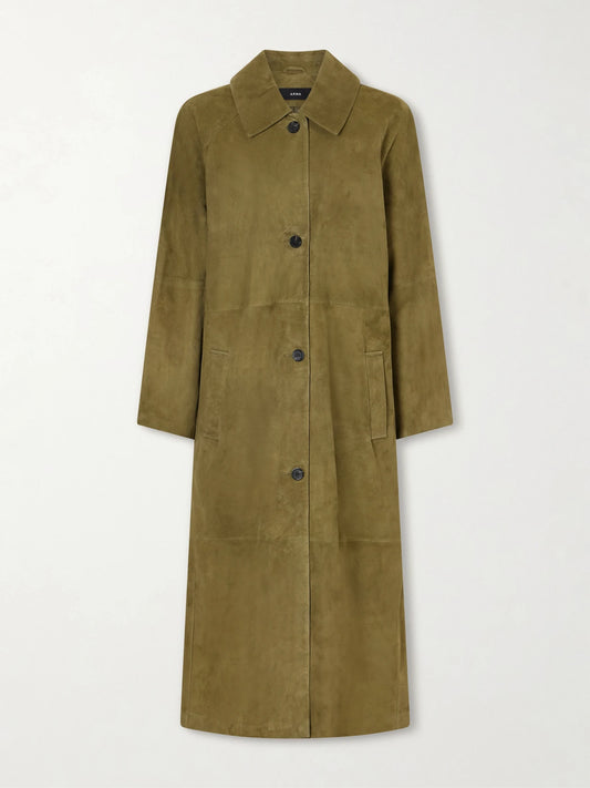 Image of Coats & Jackets. Product name - Judy Suede Coat in Green colour by brand - ARMA