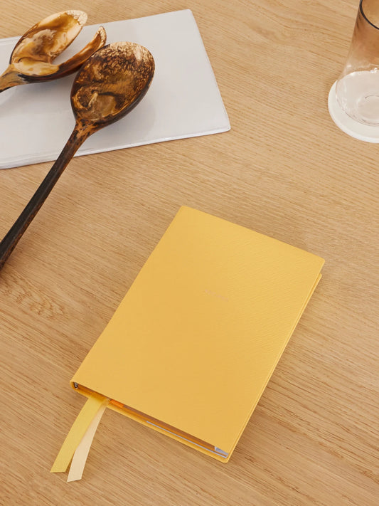 Image of Decor. Product name - Recipes Soho Panama Textured-leather Notebook in Yellow colour by brand - Smythson