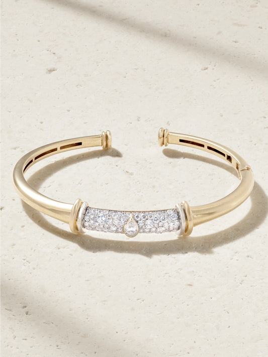 Warrior 18-karat White And Yellow Gold Diamond Bangle