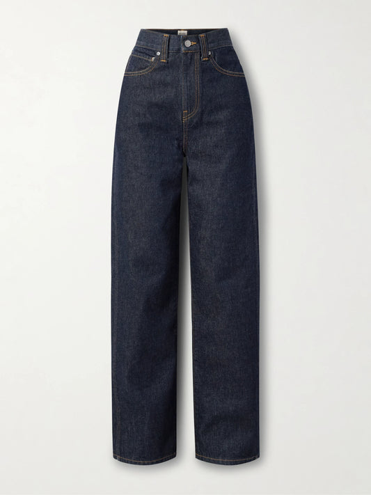 Image of Jeans. Product name - Bonnie Low-rise Jeans in Dark denim colour by brand - KHAITE