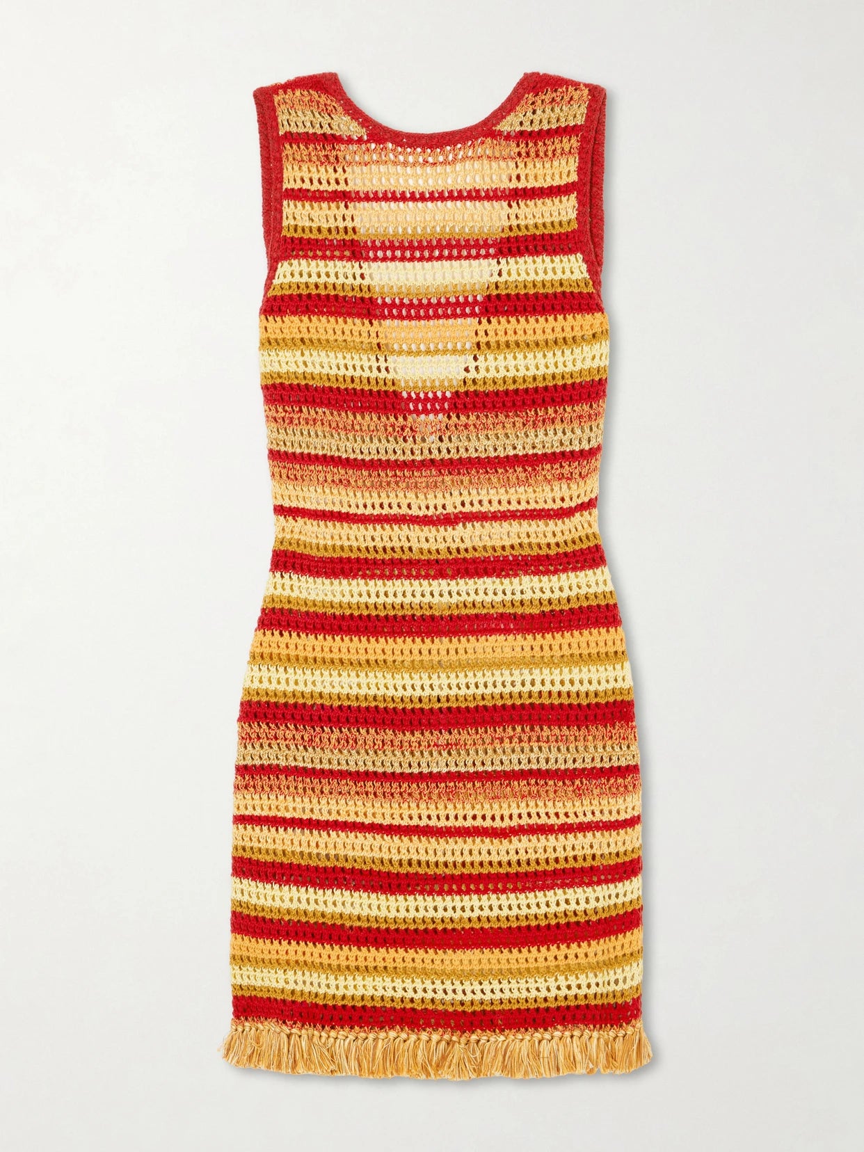 Nevado Fringed Striped Crocheted Cotton Mini Dress