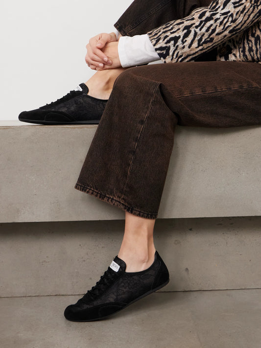 Sunny Leather-trimmed Suede And Lace Sneakers