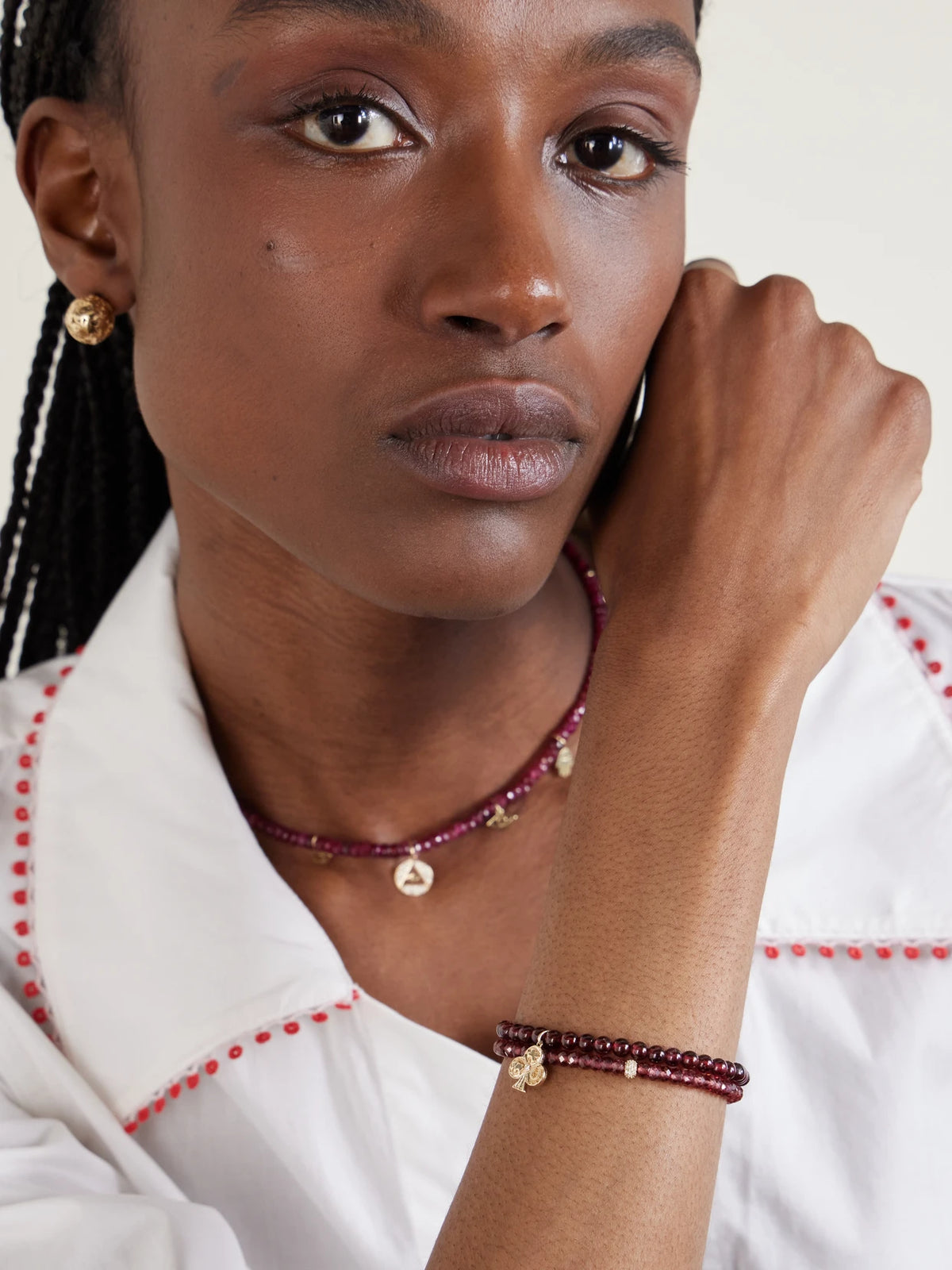 Image of Bracelets. Product name - Set Of Two 14-karat Gold, Garnet And Diamond Bracelets in Multi colour by brand - Sydney Evan