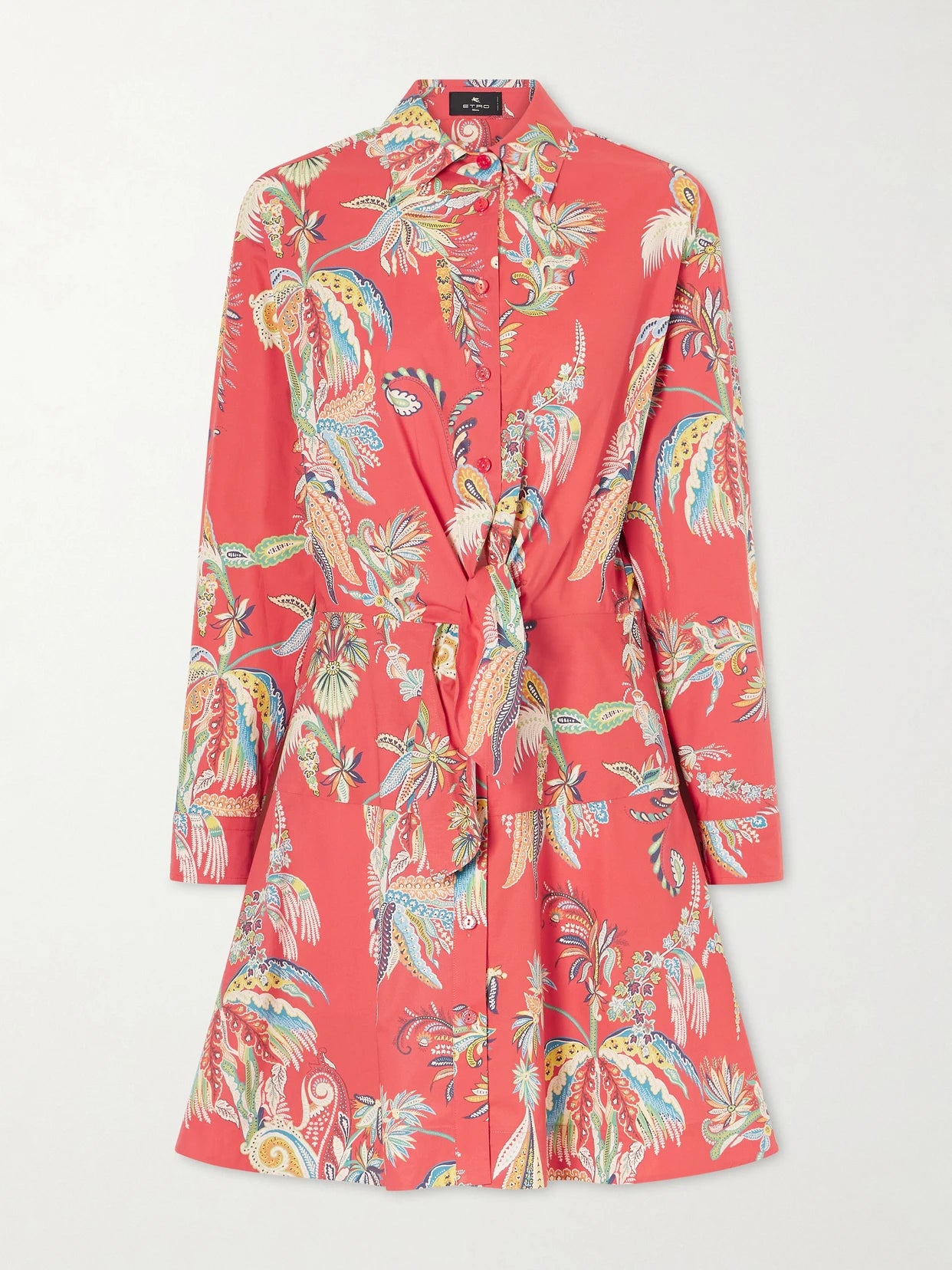 Image of Dresses. Product name - Knotted Printed Cotton-blend Mini Dress in Red colour by brand - Etro