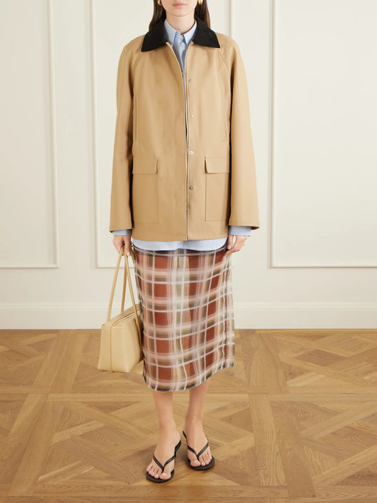 Checked Silk-organza Midi Skirt