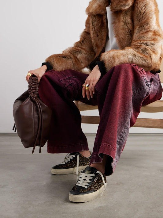 Soul-star Distressed Leather-trimmed Leopard-print Calf Hair Sneakers