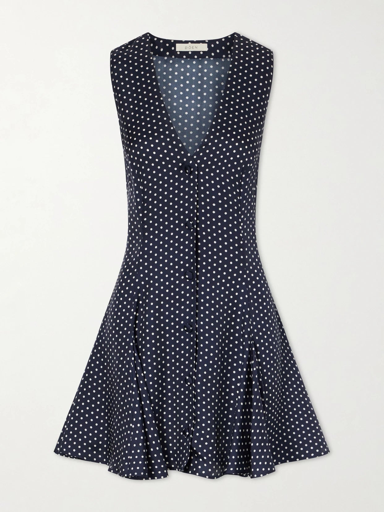 Image of Dresses. Product name - Aubrey Polka-dot Silk-blend Twill Mini Dress in Navy colour by brand - DÔEN