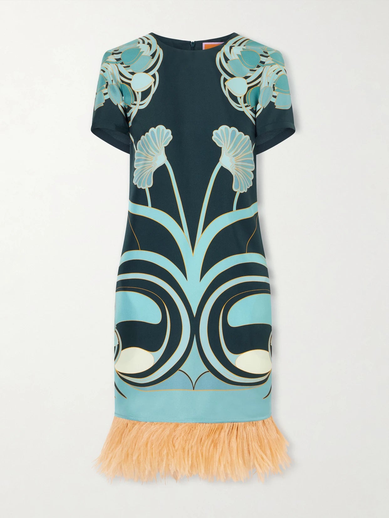Swing Printed Feather-trimmed Silk-twill Mini Dress