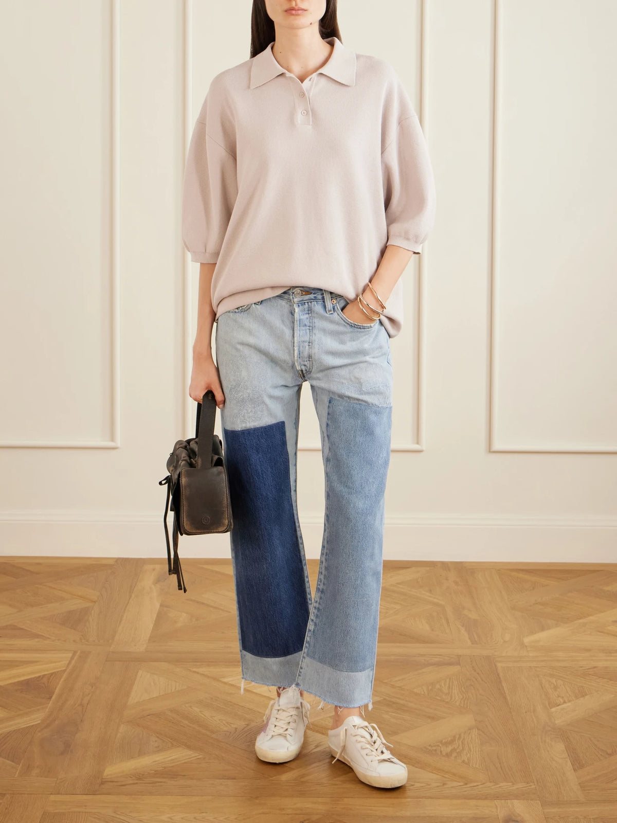 Image of Sneakers. Product name - Super-star Sabot Distressed Leather Slip-on Sneakers in Off-white colour by brand - Golden Goose