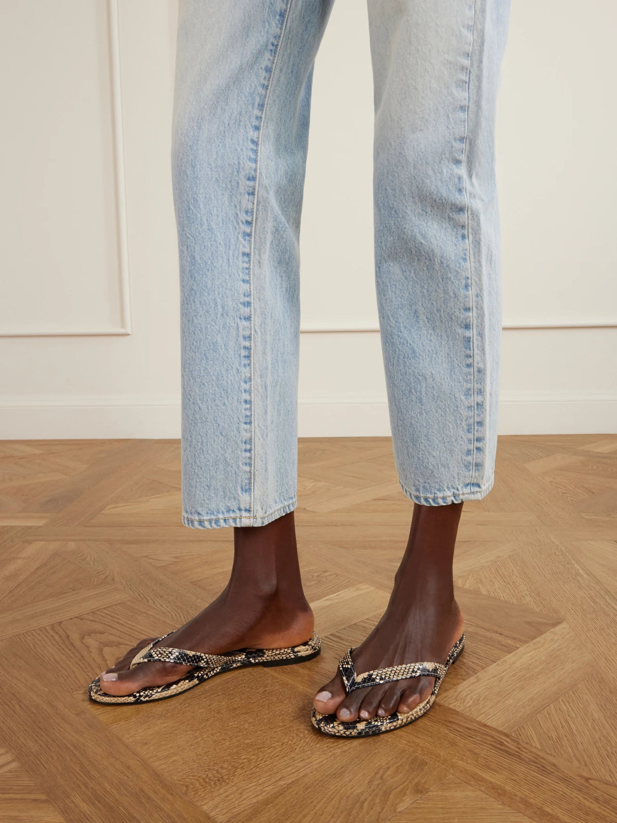 Melody Snake-effect Leather Flip Flops