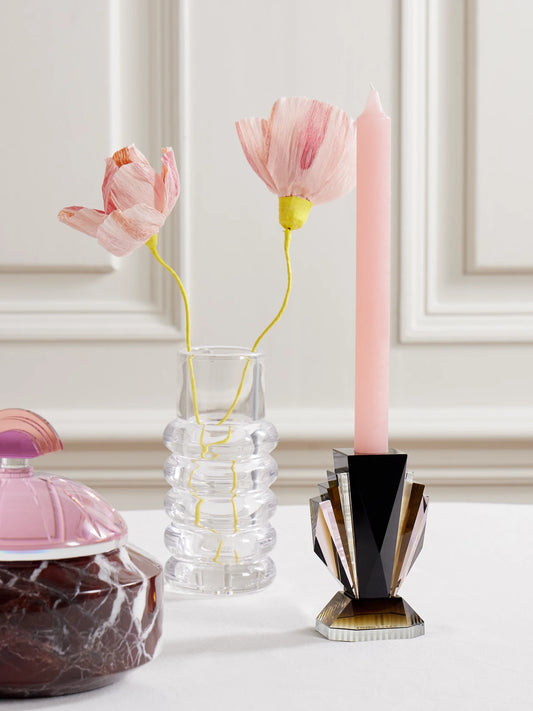 Image of Decor. Product name - Brooklyn Crystal Candle Holder in Plum colour by brand - Reflections Copenhagen