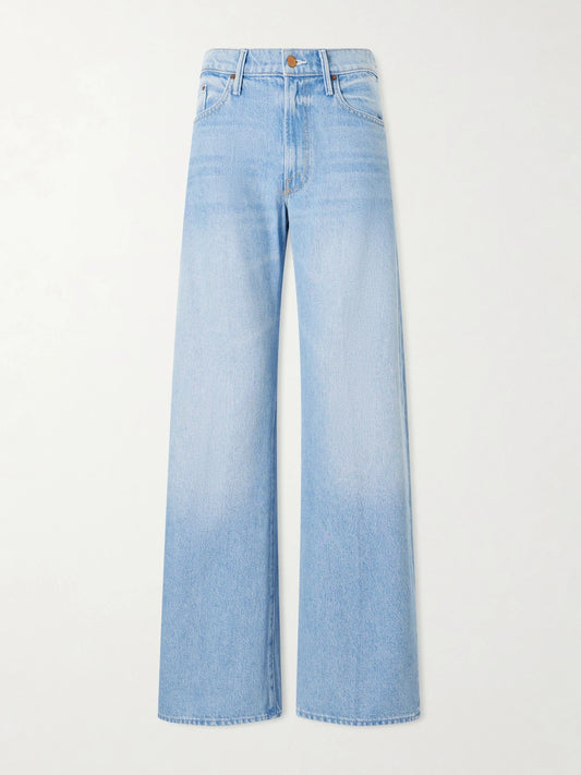 Image of Jeans. Product name - The Whip Skimp Mid-rise Wide-leg Jeans in Light denim colour by brand - Mother