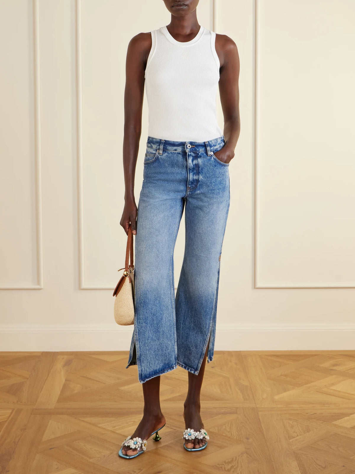 + Paula's Ibiza Pescador Medium Embellished Leather-trimmed Raffia Shoulder Bag