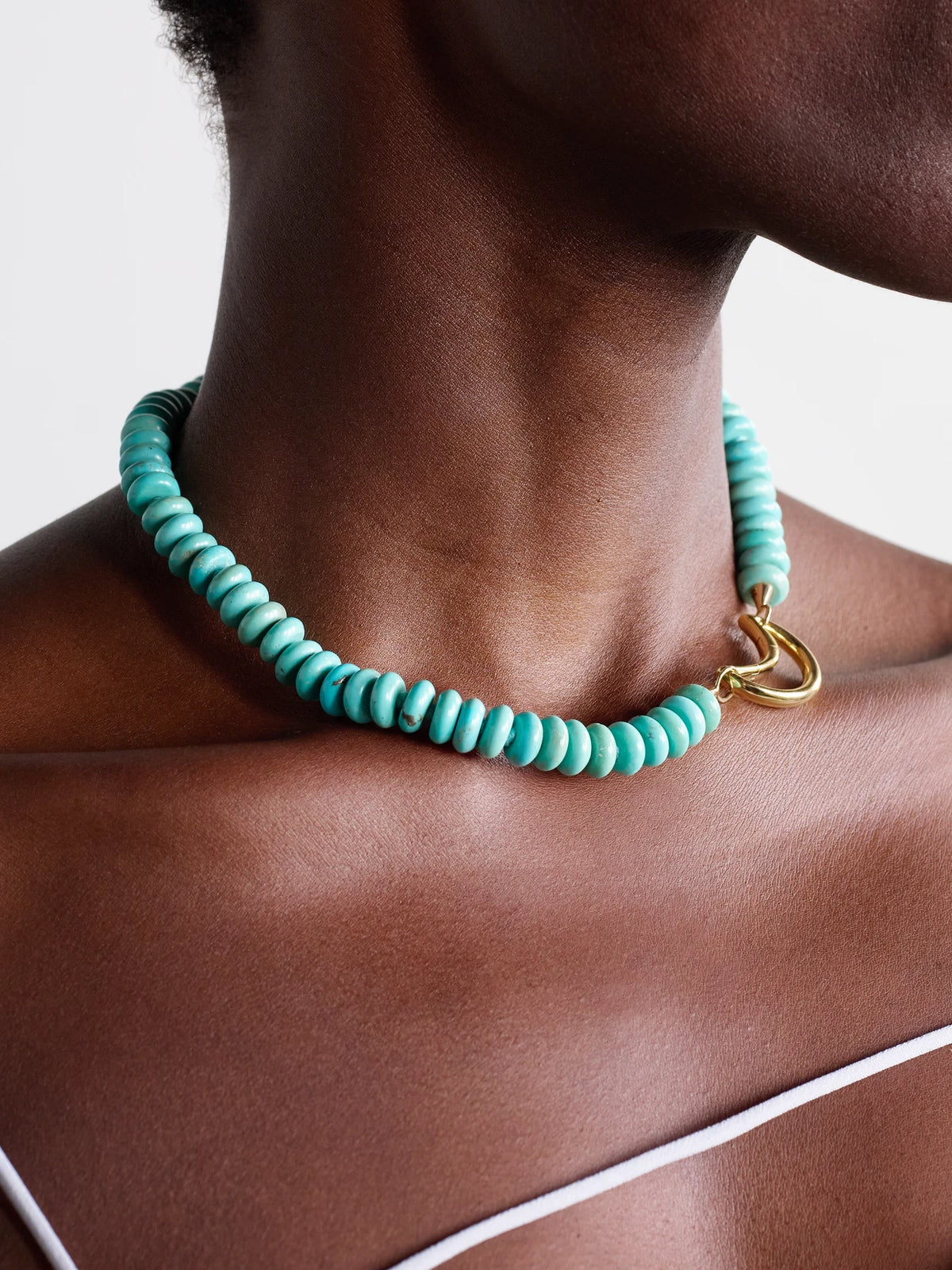 Image of Necklaces. Product name - Moonlock + Rondelle 18 And 14-karat Gold Turquoise Necklace in Multi colour by brand - Marla Aaron