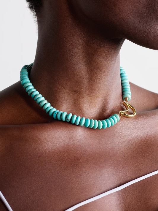Image of Necklaces. Product name - Moonlock + Rondelle 18 And 14-karat Gold Turquoise Necklace in Multi colour by brand - Marla Aaron