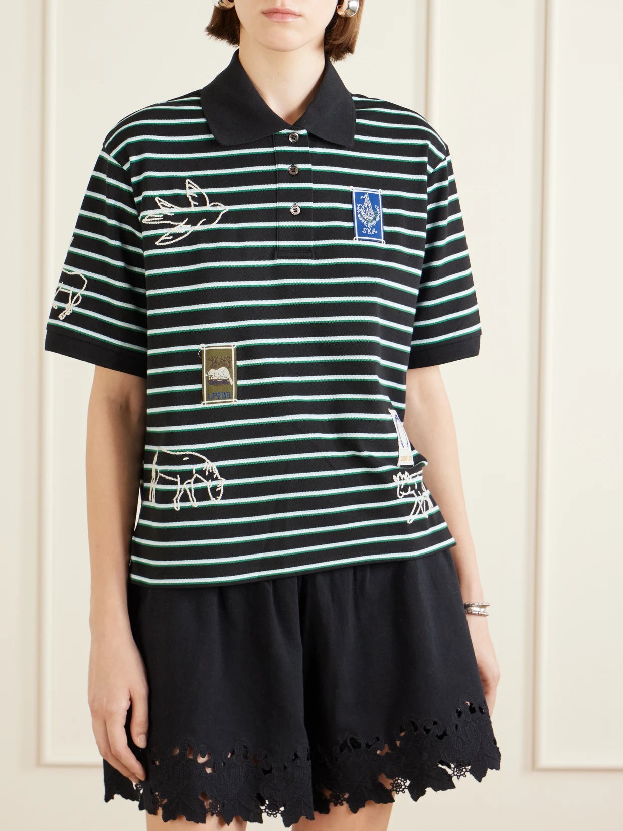 Winslow Appliquéd Embroidered Striped Cotton Polo Shirt