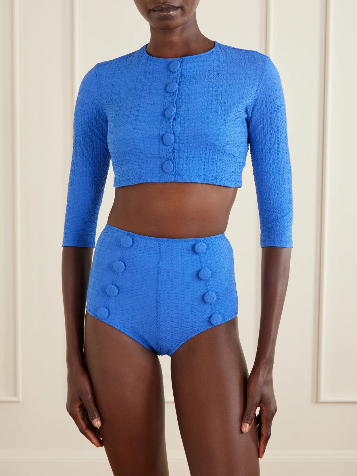 Cropped Seersucker Cardigan