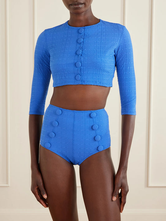 Cropped Seersucker Cardigan